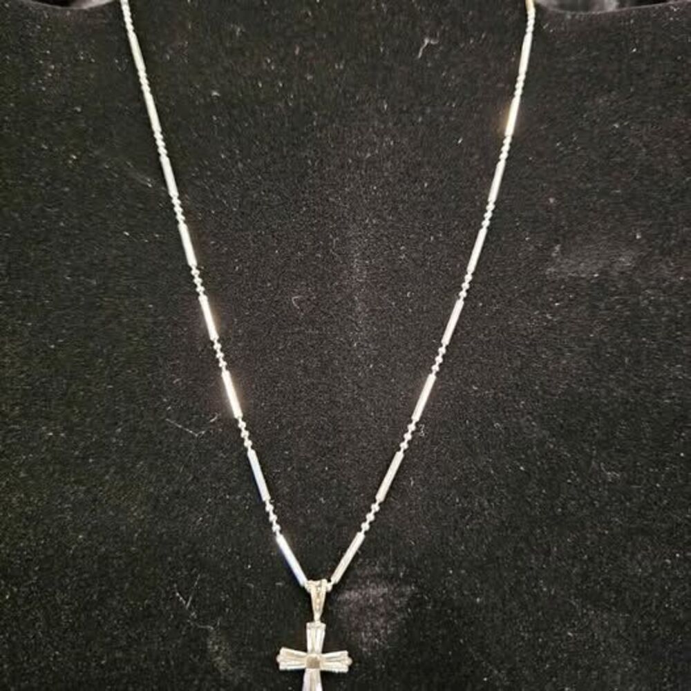 .925 Sterling 16" Necklace with Crystal Cross Pendant